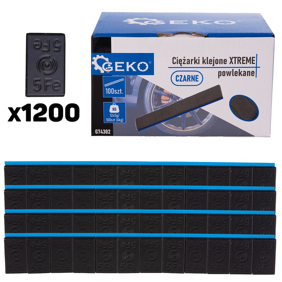 Zelfklevende wielgewichten strips XTREME 100x12x5g zwart gecoat (6kg)