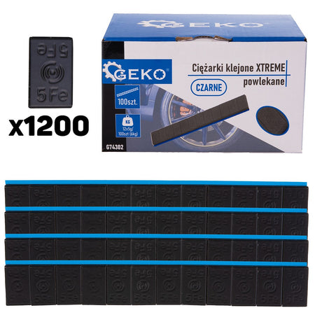 Zelfklevende wielgewichten strips XTREME 100x12x5g zwart gecoat (6kg)
