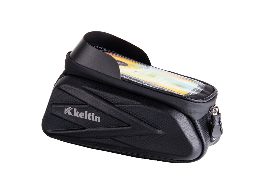 Waterdichte klittenband fietskaderzak met telefoonhouder