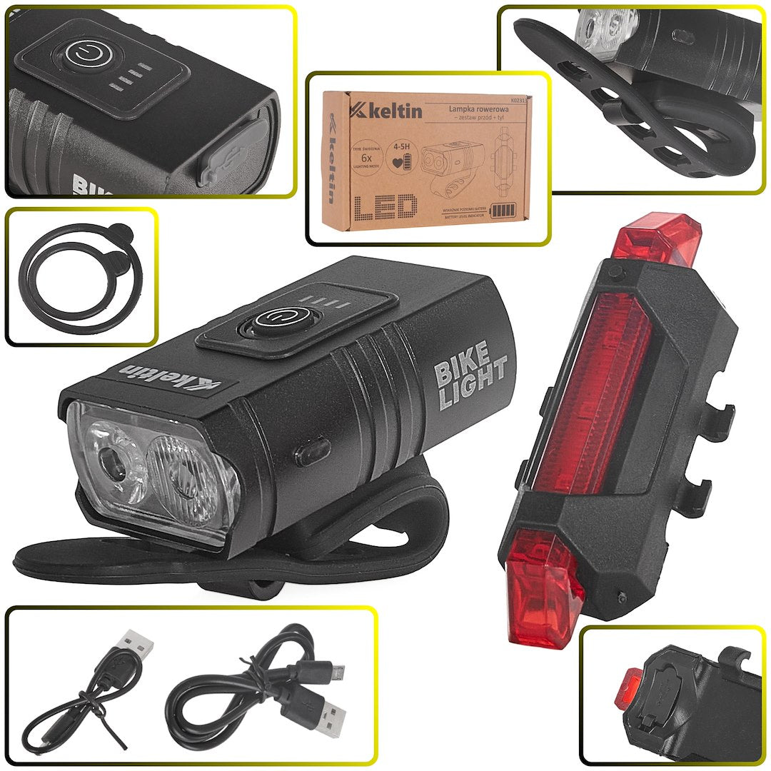 Waterdichte fietslamp set USB IPX4 – voorlamp 800lm + achterlicht 120lm