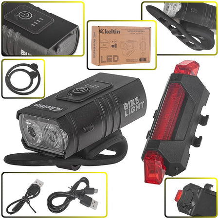 Waterdichte fietslamp set USB IPX4 – voorlamp 800lm + achterlicht 120lm