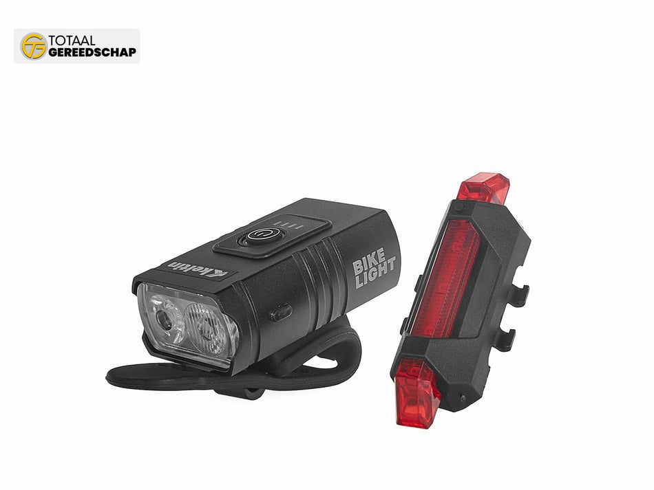 Waterproof bicycle light set USB IPX4 – front light 800lm + rear light 120lm