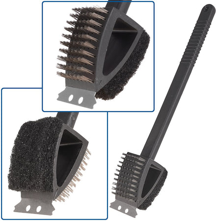 3-in-1 barbecueborstel met schraper en spons