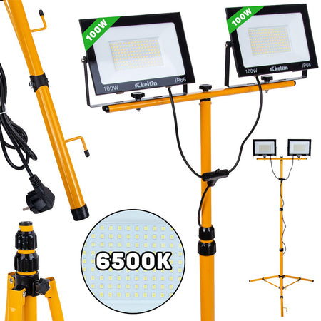LED-schijnwerper 2x100W met telescoop-bouwstatief – koud wit 6500K
