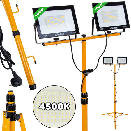 LED-schijnwerper 2x100W met telescoop-bouwstatief – neutraal wit 4500K