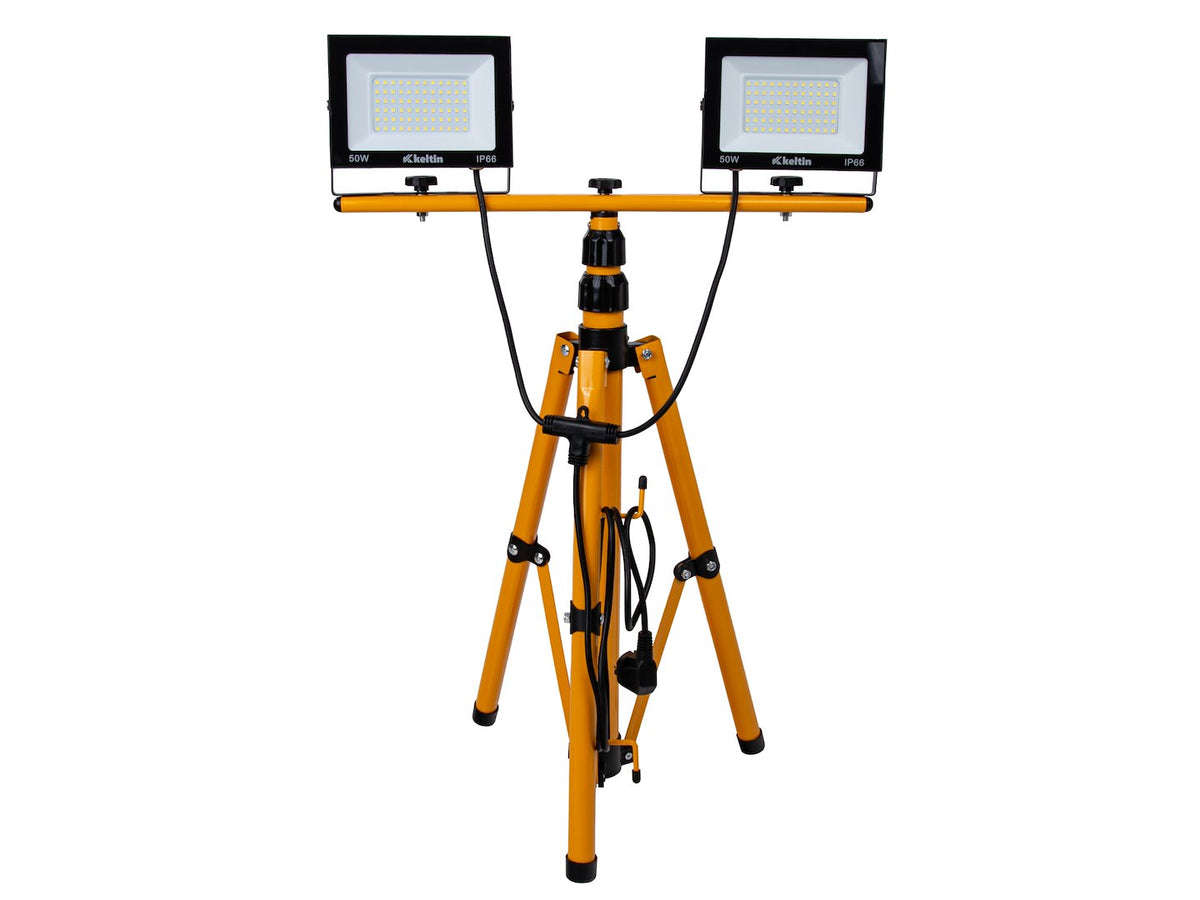 LED-schijnwerper 2x50W met telescoop-bouwstatief – koud wit 6500K
