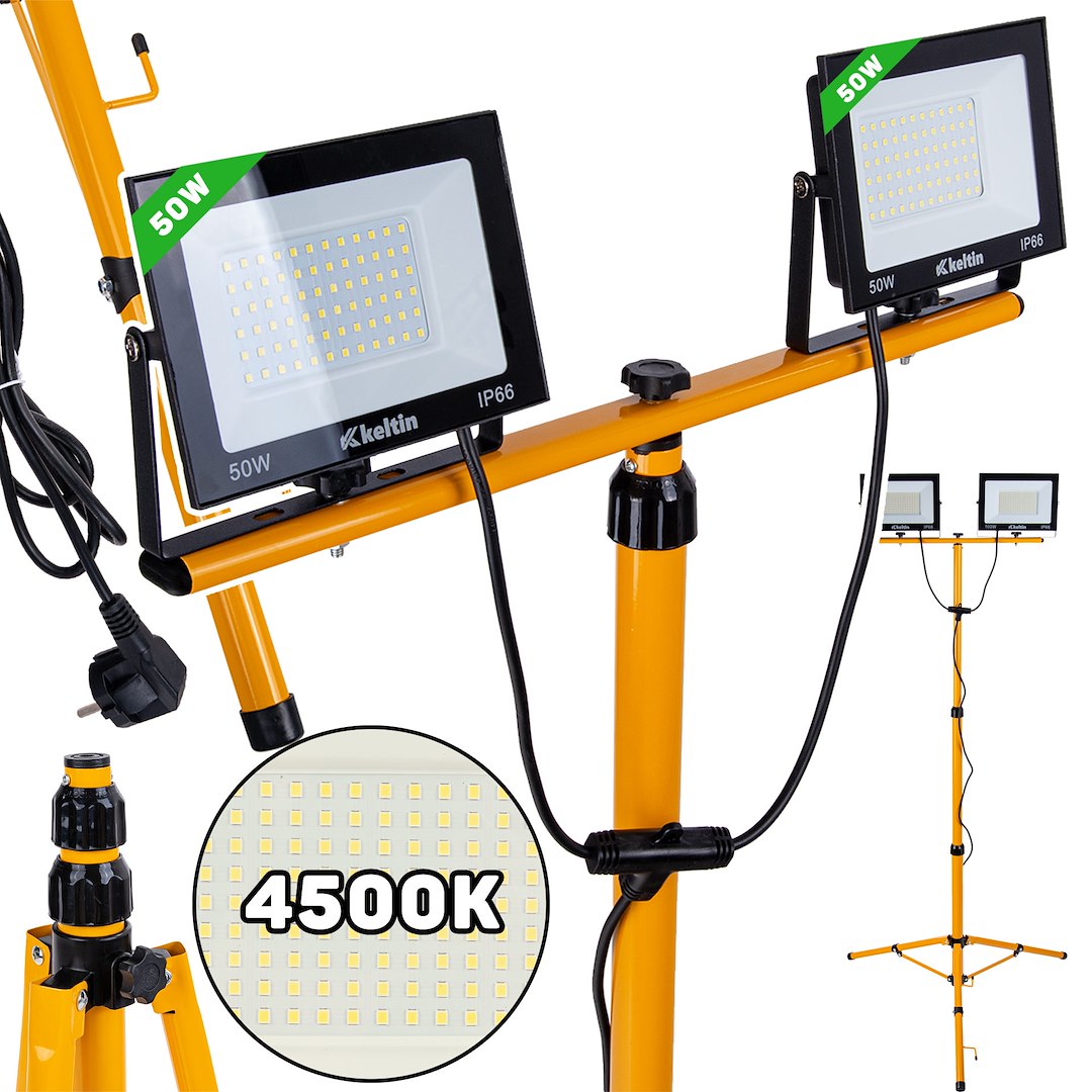 LED-schijnwerper 2x50W met telescoop-bouwstatief – neutraal wit 4500K