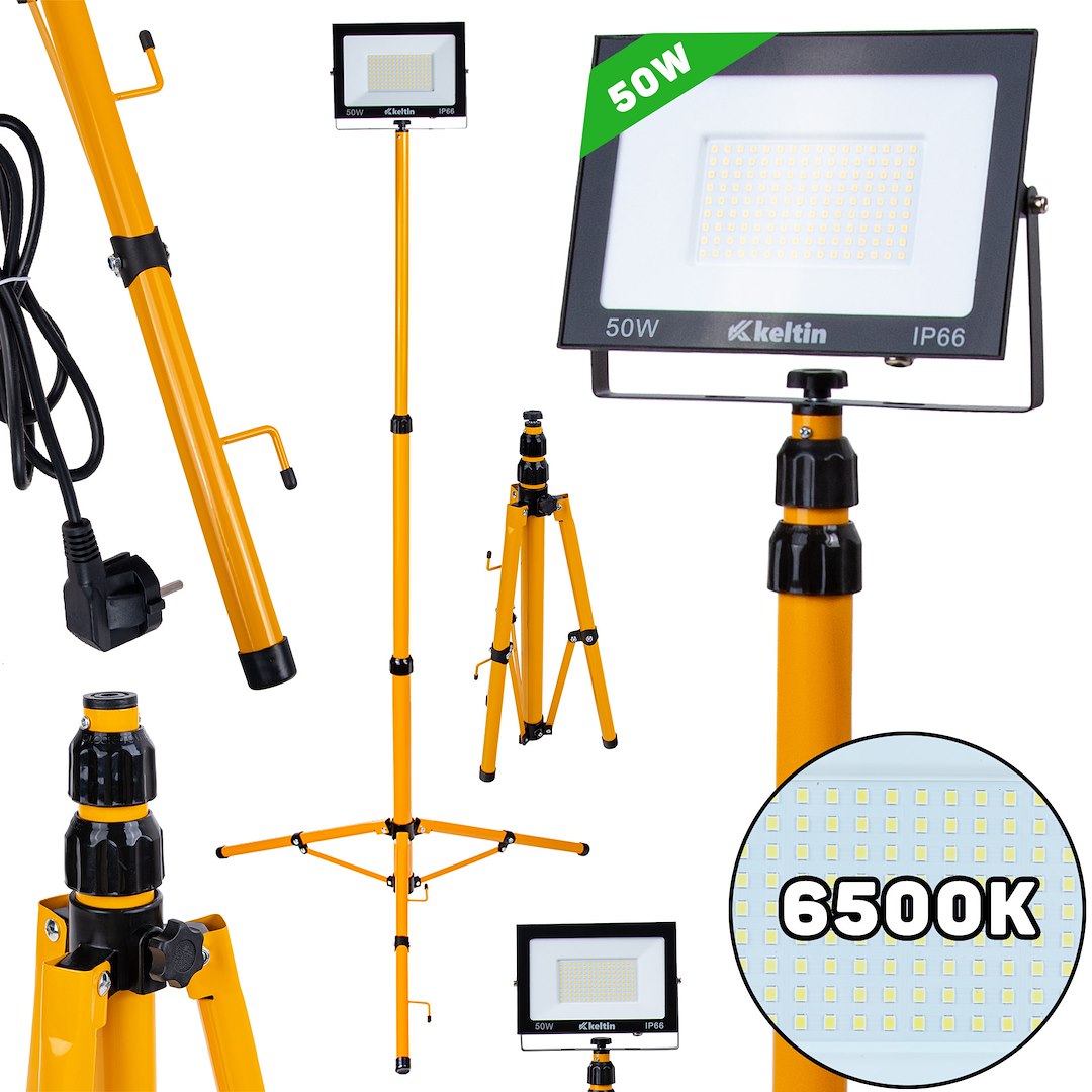 LED-schijnwerper 50W met telescoop-bouwstatief – koud wit 6500K