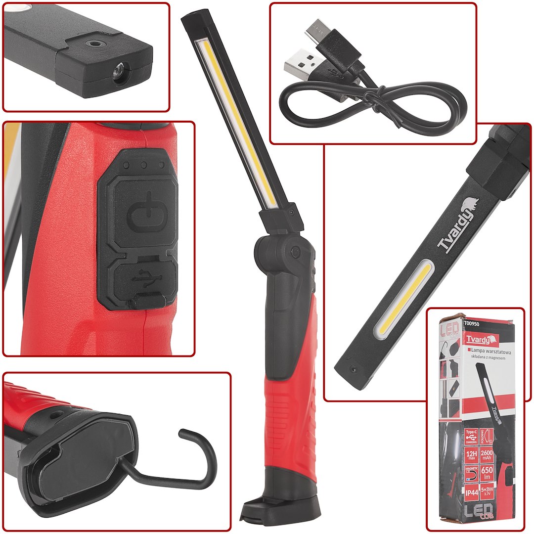 Opvouwbare werkplaatslamp met magneet LED COB 5W + 3W 2600mAh 650lm IP44