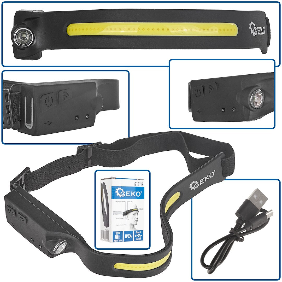 Hoofdlamp met bewegingssensor LED COB 3W + 1W XPE 1200mAh 350lm IPX4