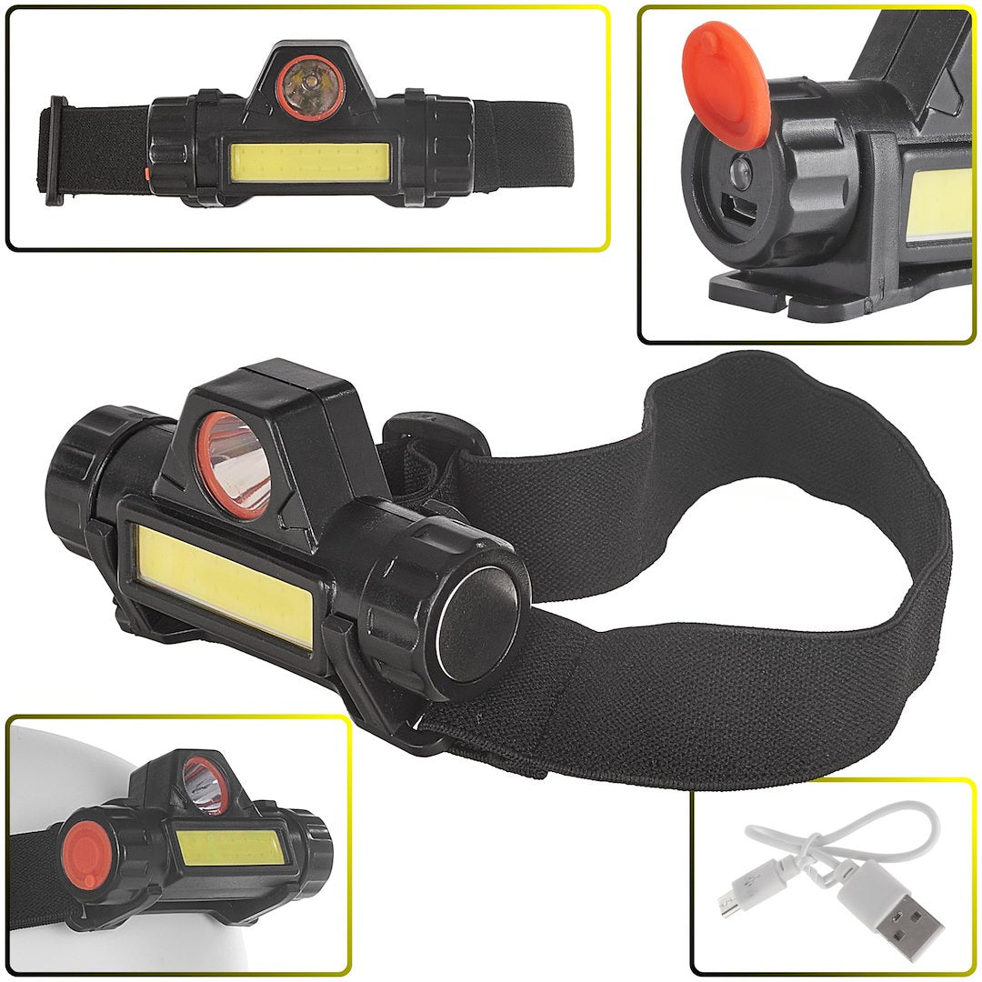 Hoofdlamp met draaibare kop LED COB 3W + XPE 800mAh IP20