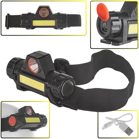 Hoofdlamp met draaibare kop LED COB 3W + XPE 800mAh IP20