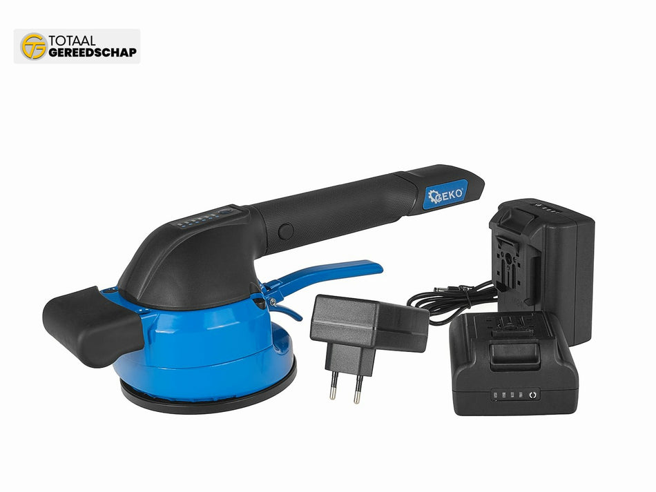 Tile vibration tool with battery powered vacuum suction cup set