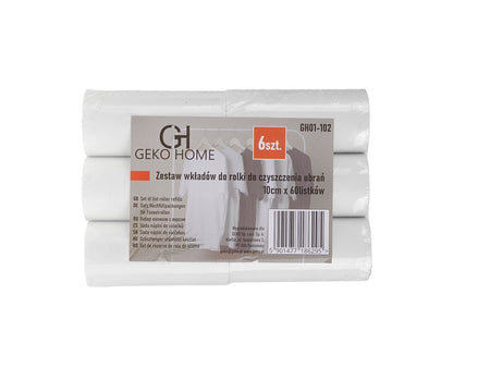 Set van 6 navullingen voor pluisroller 10cm 60 vellen