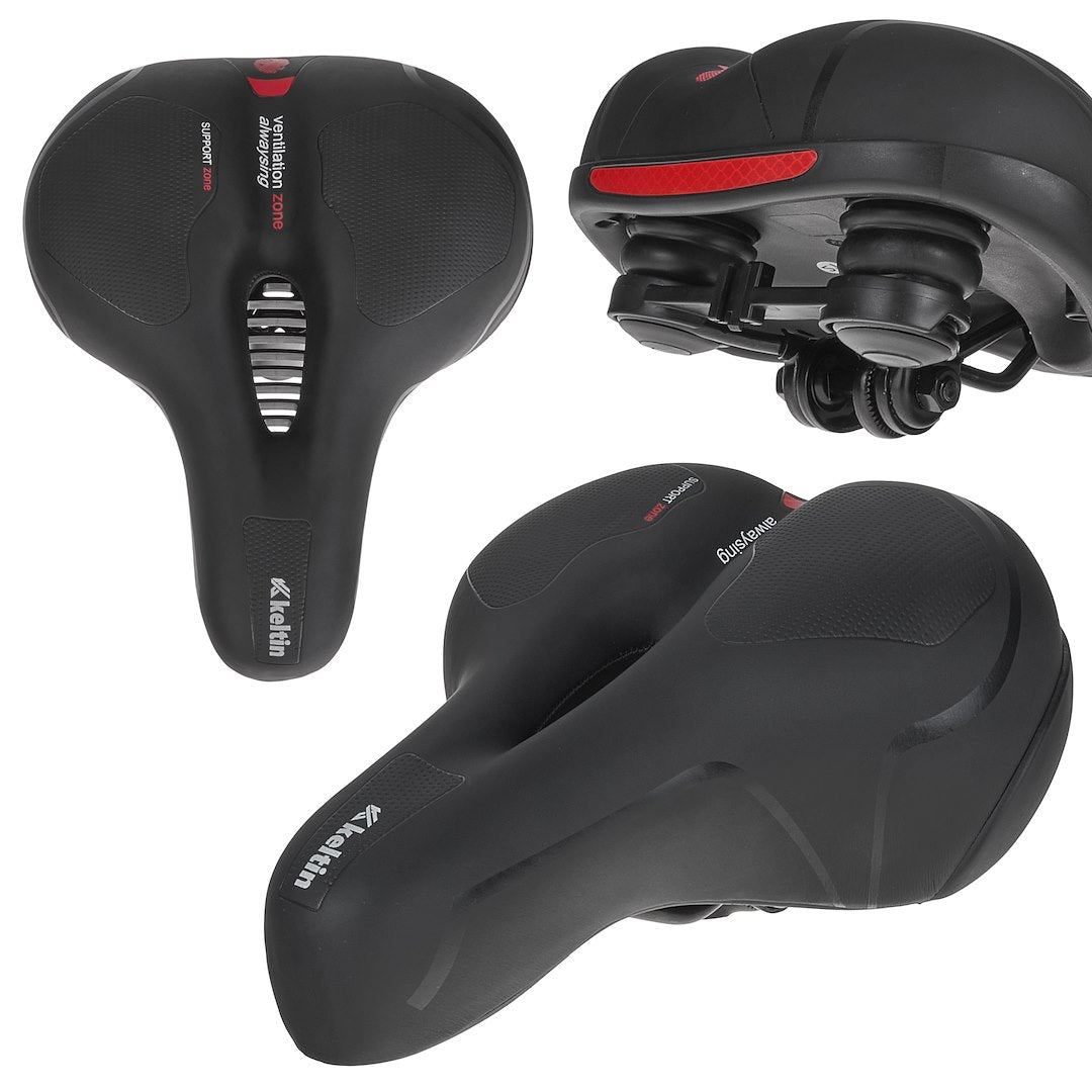 Comfort schuim fietszadel met reflecterende veiligheidsstrip