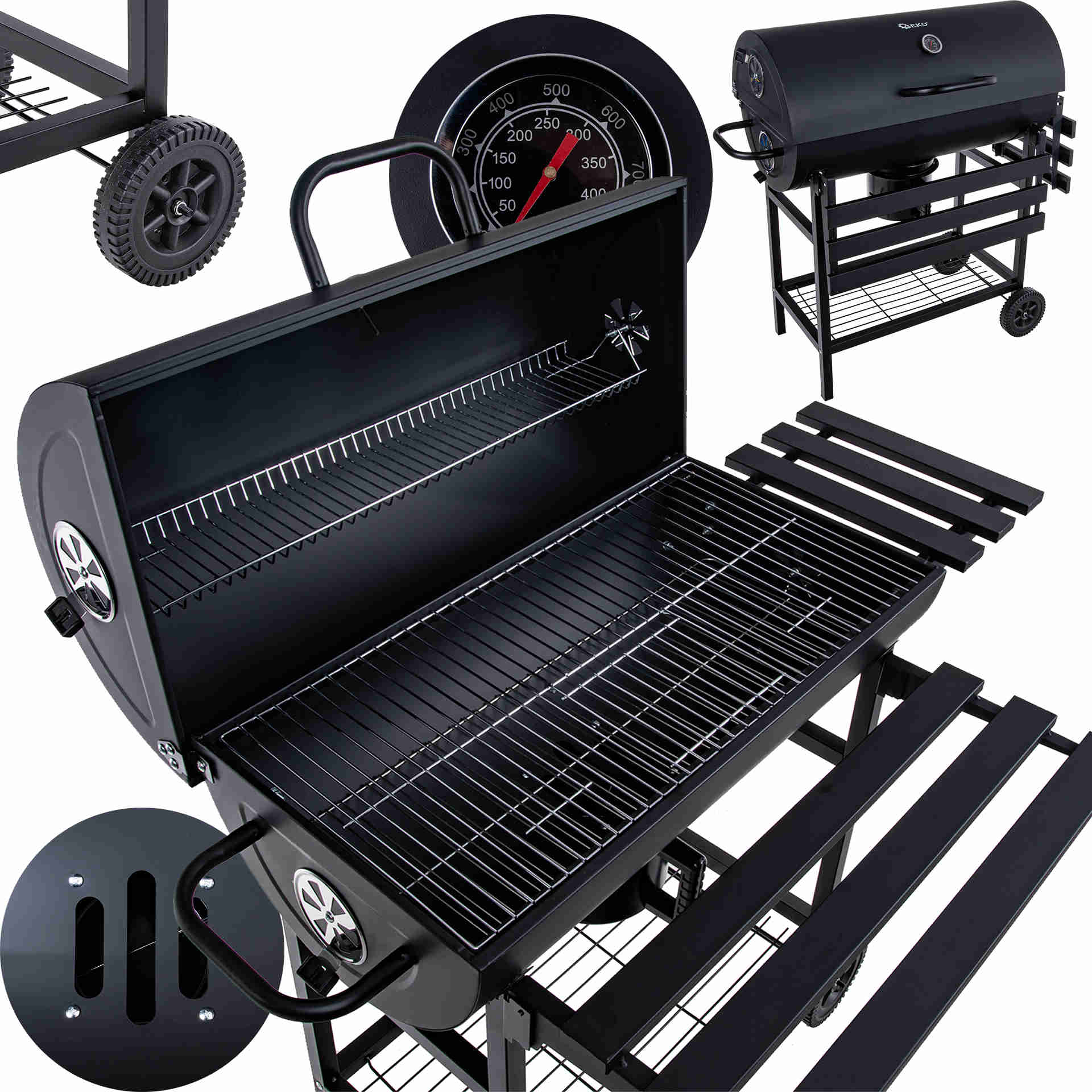 Barrel-stijl houtskoolgrill met deksel - rooster 71x45cm