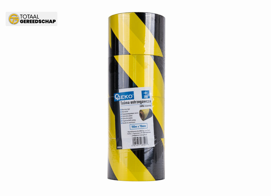 Yellow and black warning tape 100m x 70mm