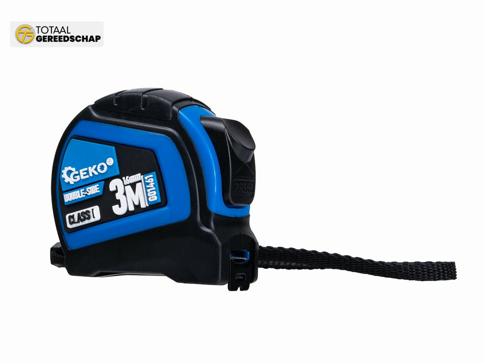 Double-sided nylon measure tape with auto-stop 3m/16mm CLASS I – display box