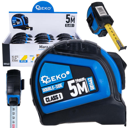 Dubbelzijdige nylon rolmaat met automatische stop 5m/19mm KLASSE I – displaybox