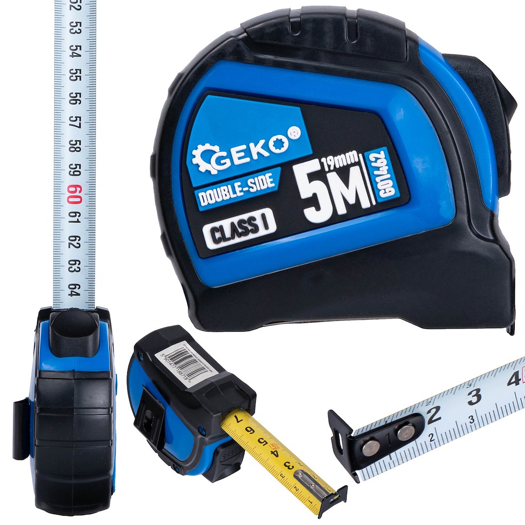 Dubbelzijdige nylon rolmaat met automatische stop 5m/19mm KLASSE I – displaybox
