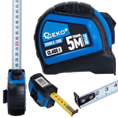 Dubbelzijdige nylon rolmaat met automatische stop 5m/19mm KLASSE I – displaybox