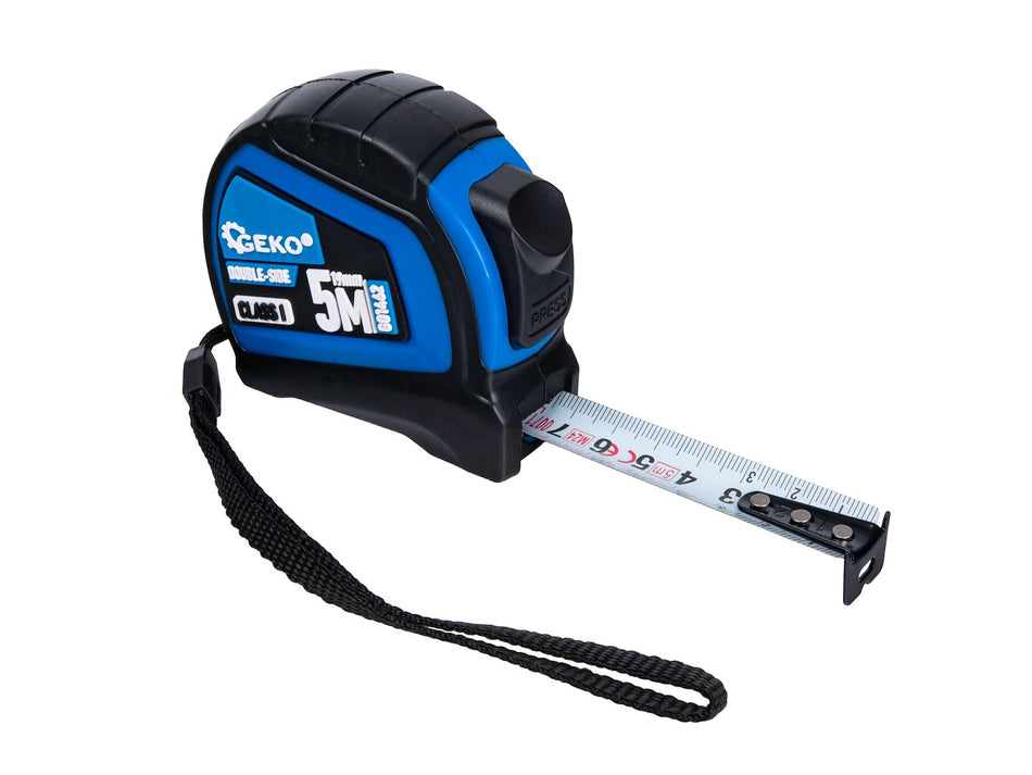 Dubbelzijdige nylon rolmaat met automatische stop 5m/19mm KLASSE I – displaybox