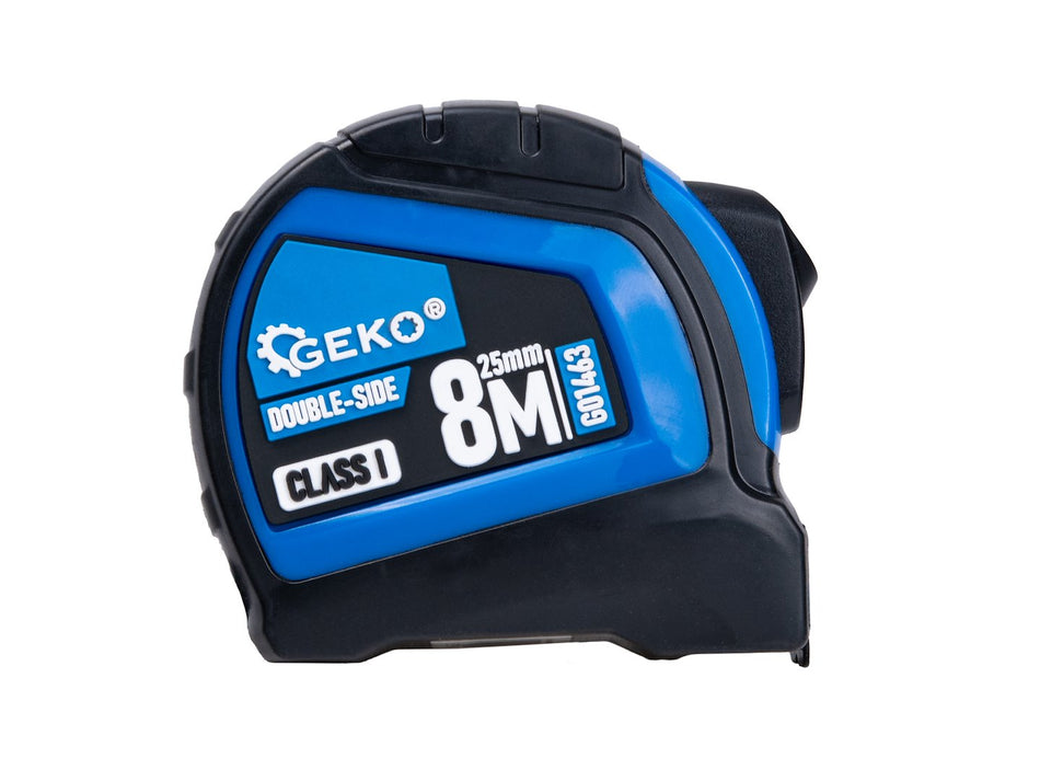 Dubbelzijdige nylon rolmaat met automatische stop 8m/25mm KLASSE I – displaybox