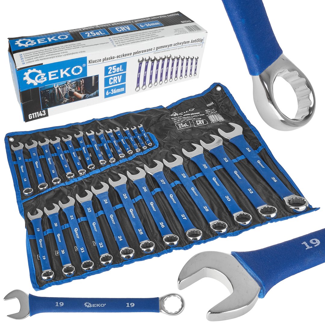 Gepolijste ringsleutelset met antisliplaag 6-36mm 25 stuks