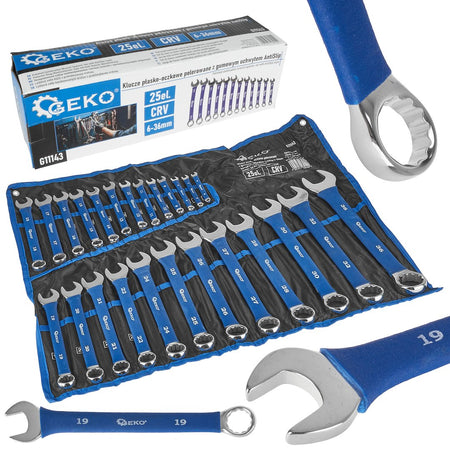 Gepolijste ringsleutelset met antisliplaag 6-36mm 25 stuks