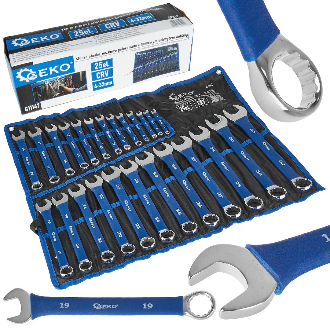 Gepolijste ringsleutelset met antisliplaag 6-32mm 25 stuks