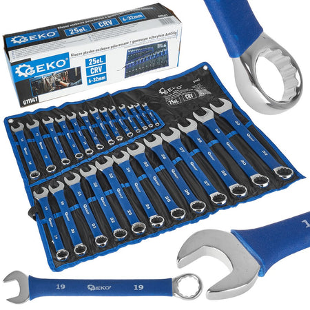 Gepolijste ringsleutelset met antisliplaag 6-32mm 25 stuks