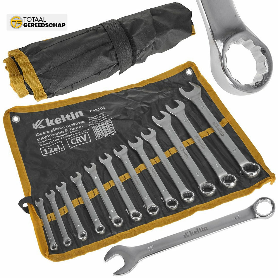 Satin Finish Combination Wrench Spanner Set with AntiSlip Layer 6-22mm 12pcs