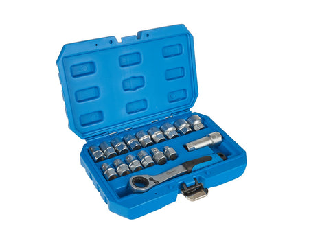 17-delige splines-dopsleutelset CrV met ratel