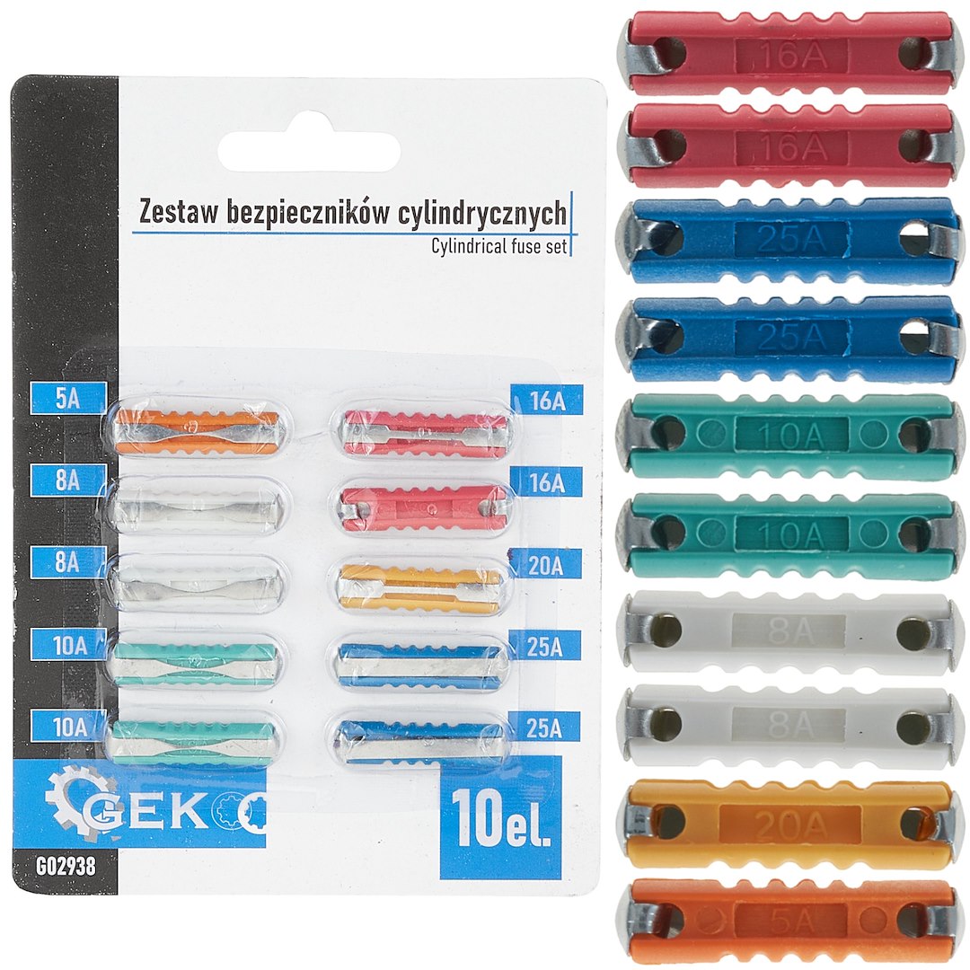 Cilindrische zekeringenset 10 stuks