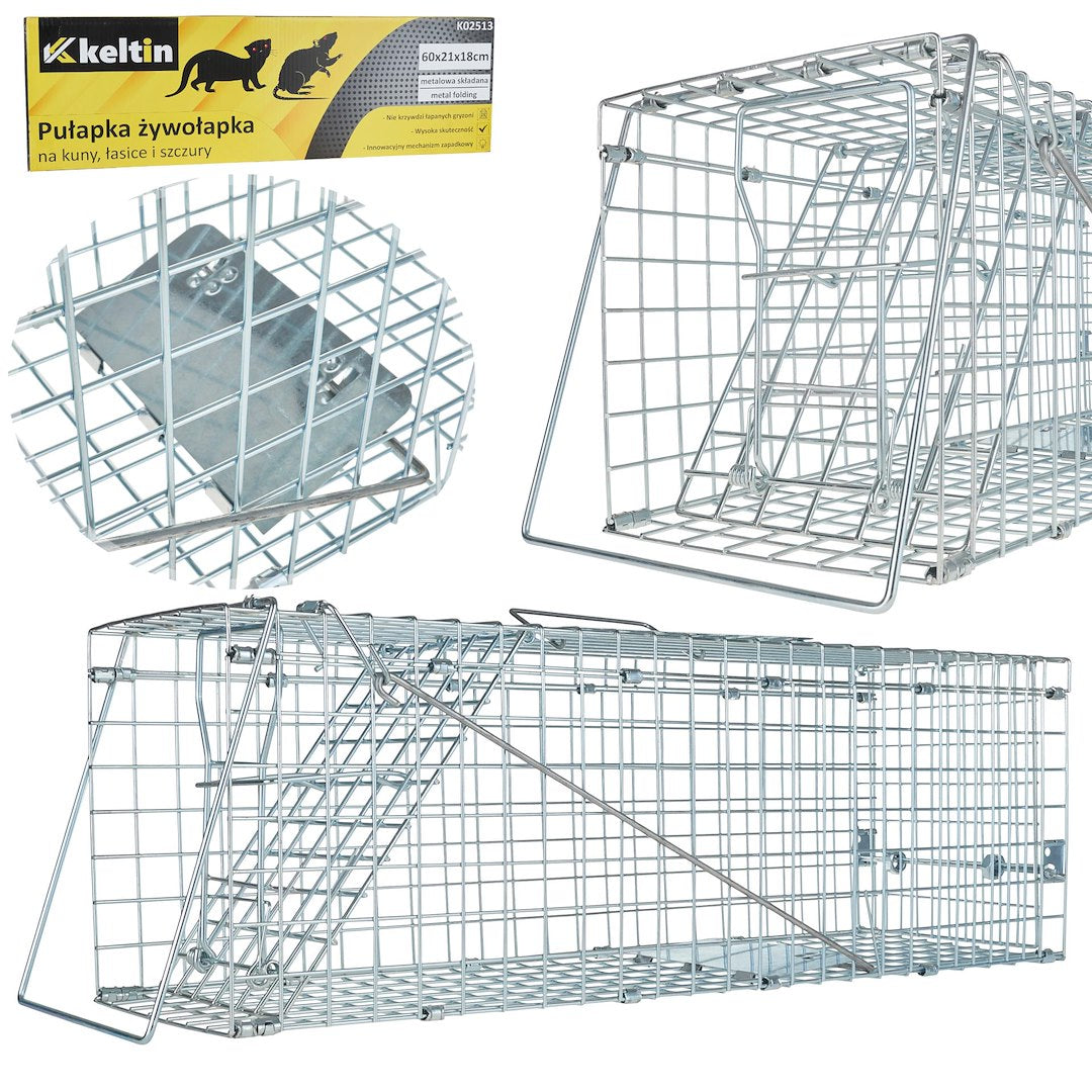 Opvouwbare metalen levendval voor bunzingen, wezelachtigen en ratten 60x21x18cm