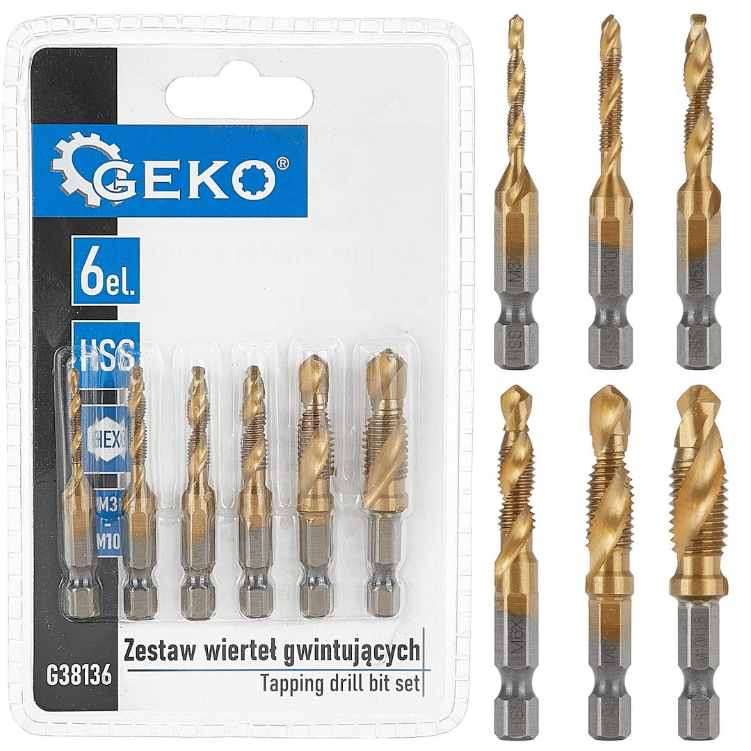 Set van 6 stuks HSS M3-M10 tapboren met HEX-montage