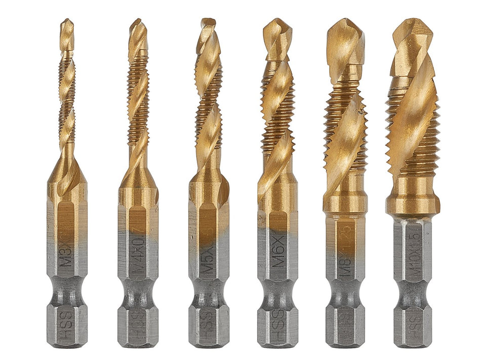 Set van 6 stuks HSS M3-M10 tapboren met HEX-montage