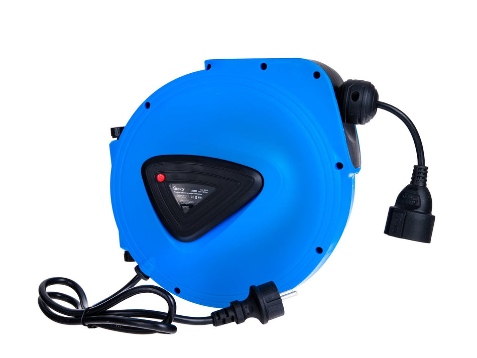 Elektrisch verlengsnoer met automatische haspel en wandmontage 15m + 1,5m