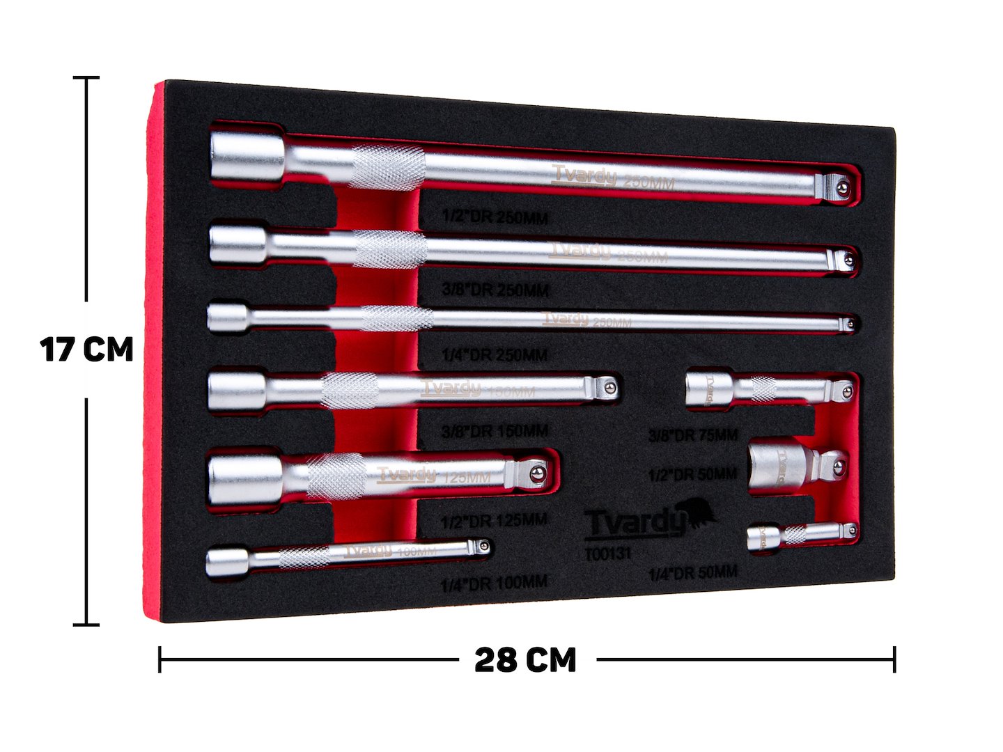 9-delige wobbelverlengset 1/4" 3/8" 1/2" CrV