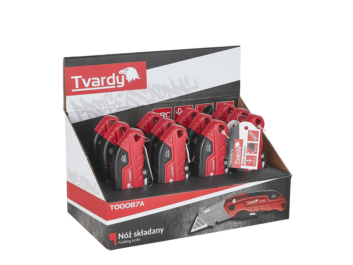 Opvouwbaar mes met trapeziumvormig lemmet FASTFOLD 60x19x0,6mm SK2H TVARDY – displaydoos