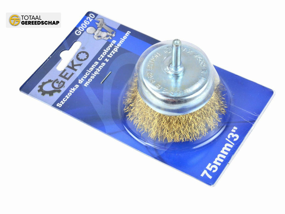 Brass Coated Steel Wire Cup Brush 75mm for Drills 6mm