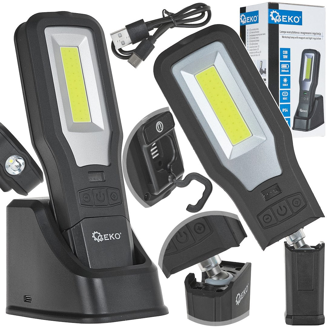Powerbank werkplaatslamp met magneet en lichtregeling + oplaadstation LED COB 10W + 5W 2000mAh 550lm IP54