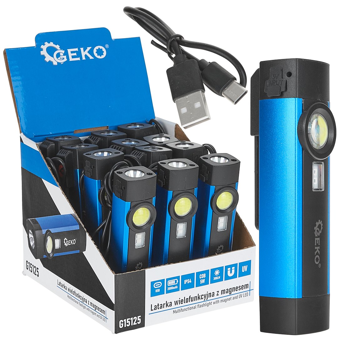 Multifunctionele zaklamp met magneet en UV LED COB 5W 2000mAh 300lm IP54 – displaydoos