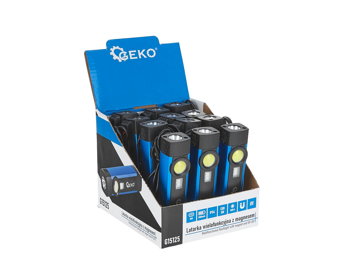 Multifunctionele zaklamp met magneet en UV LED COB 5W 2000mAh 300lm IP54 – displaydoos