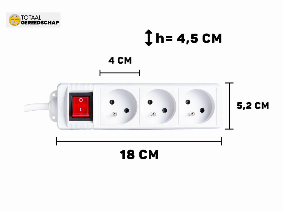 White extension cord with switch 3 sockets 3m