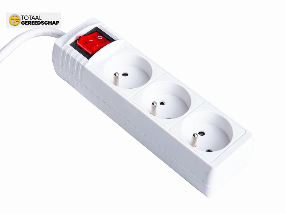 White extension cord with switch 3 sockets 5m