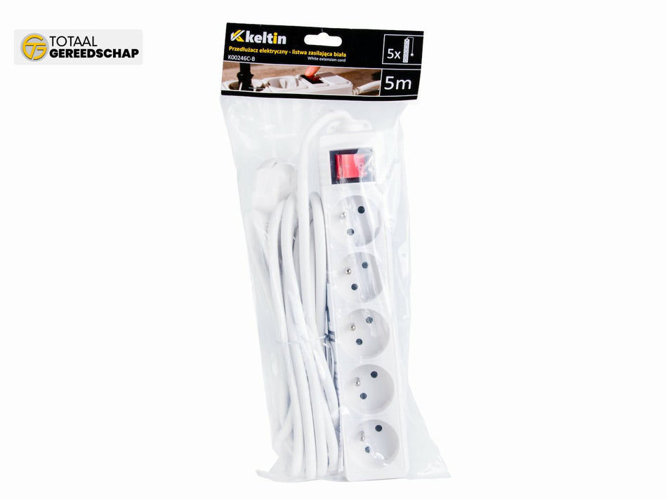 White extension cord with switch 5 sockets 5m