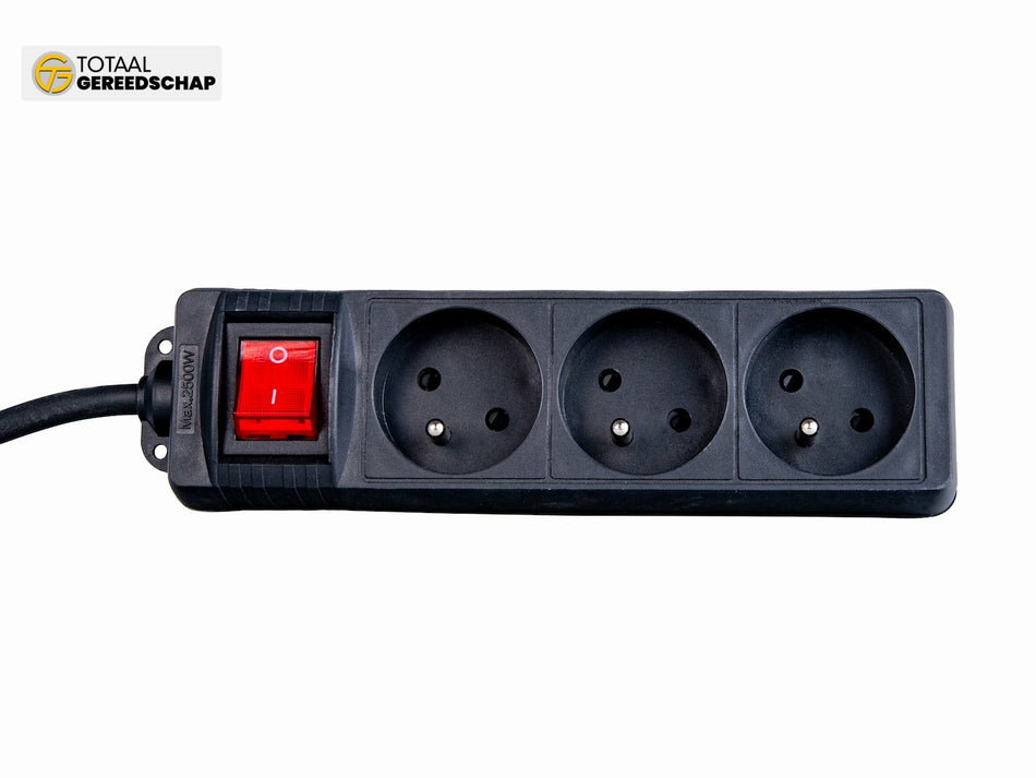 Black extension cord with switch 3 sockets 3m