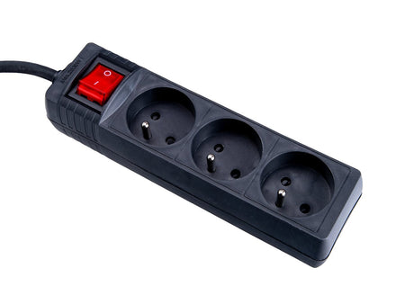 Zwarte verlengsnoer met schakelaar 3 stopcontacten 3m