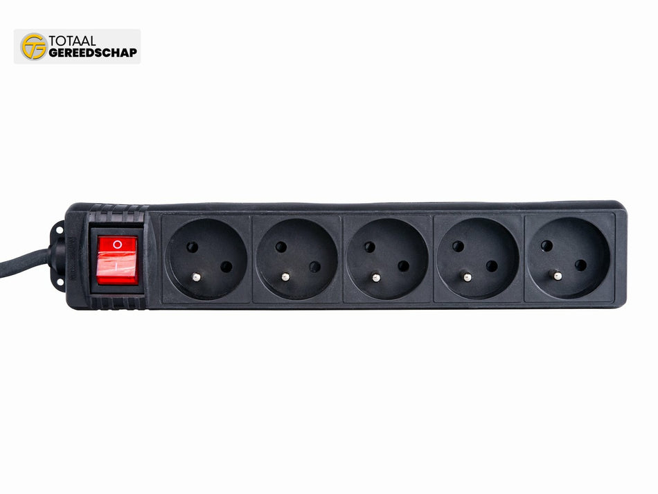 Black extension cord with switch 5 sockets 5m